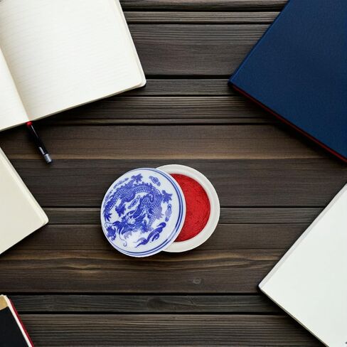 ختم الصينية Yinni الوسادة الخط ختم اللوحة الحمراء معجون الحبر الأزرق والأبيض الخزف ختم مربع لمستلزمات اللوحة ختم الاسم 2PCS 6.5 سم وسادة الحبر in Kuwait