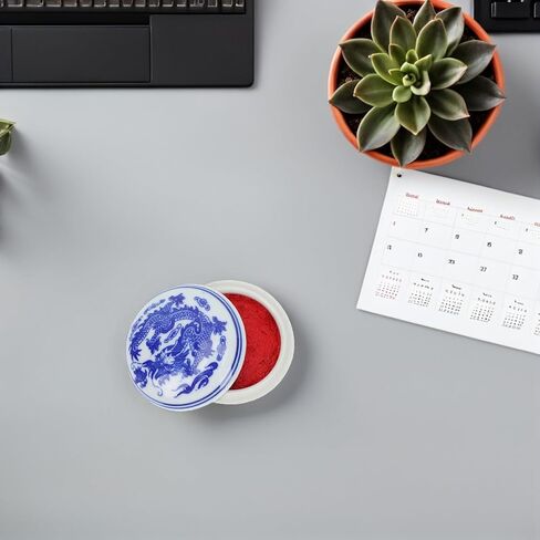 ختم الصينية Yinni الوسادة الخط ختم اللوحة الحمراء معجون الحبر الأزرق والأبيض الخزف ختم مربع لمستلزمات اللوحة ختم الاسم 2PCS 6.5 سم وسادة الحبر in Kuwait