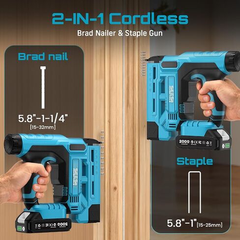 Seesii Nail Gun يعمل بالبطارية - مسدس أظافر لاسلكي مع بطارية 4Ah للنجارة والتأطير والمشاريع اليدوية، مقاس 18، 2 × 21 فولت بحد أقصى بطاريات ليثيوم أيون، شاحن و1000 مسمار براد متضمن in Kuwait