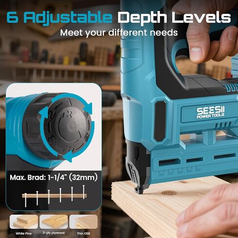 Seesii Nail Gun يعمل بالبطارية - مسدس أظافر لاسلكي مع بطارية 4Ah للنجارة والتأطير والمشاريع اليدوية، مقاس 18، 2 × 21 فولت بحد أقصى بطاريات ليثيوم أيون، شاحن و1000 مسمار براد متضمن in Kuwait