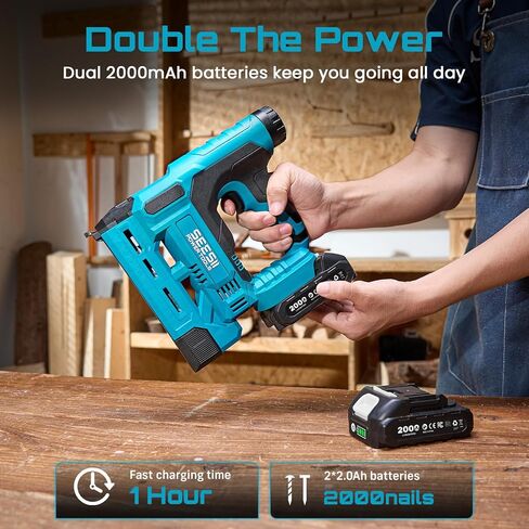Seesii Nail Gun يعمل بالبطارية - مسدس أظافر لاسلكي مع بطارية 4Ah للنجارة والتأطير والمشاريع اليدوية، مقاس 18، 2 × 21 فولت بحد أقصى بطاريات ليثيوم أيون، شاحن و1000 مسمار براد متضمن in Kuwait