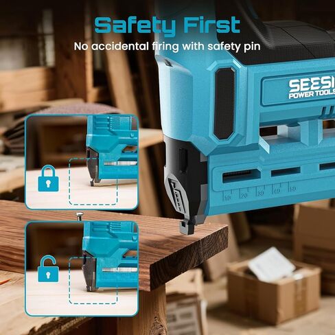 Seesii Nail Gun يعمل بالبطارية - مسدس أظافر لاسلكي مع بطارية 4Ah للنجارة والتأطير والمشاريع اليدوية، مقاس 18، 2 × 21 فولت بحد أقصى بطاريات ليثيوم أيون، شاحن و1000 مسمار براد متضمن in Kuwait
