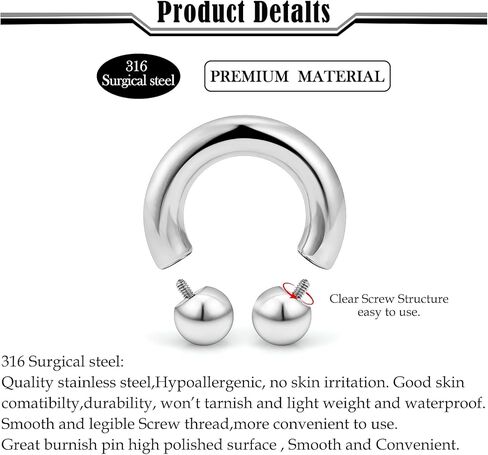 20G-00G Septum Rings horseshoes Nose Rings Hoops 316L Surgical Steel Snake Bites Lip Nipple Ring Cartilage Tragus Helix Rook Conch Daith Earrings Pa Piercing Jewelry for Women Men in Saudi Arabia