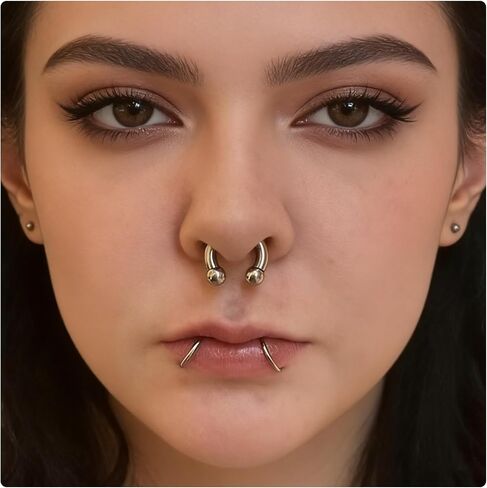 20G-00G Septum Rings horseshoes Nose Rings Hoops 316L Surgical Steel Snake Bites Lip Nipple Ring Cartilage Tragus Helix Rook Conch Daith Earrings Pa Piercing Jewelry for Women Men in Saudi Arabia