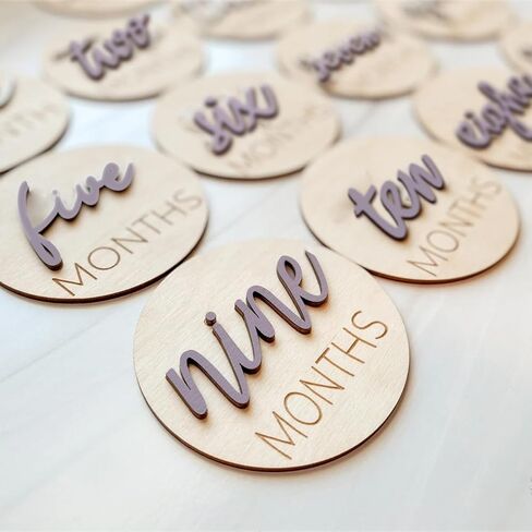 Baby Monthly Milestone Markers Disc, Wooden 3D Baby Milestone Cards for Baby Photos, Baby Announcement Sign,Slate Blue, 1-12 Months, 4 Inches in Size. in Saudi Arabia