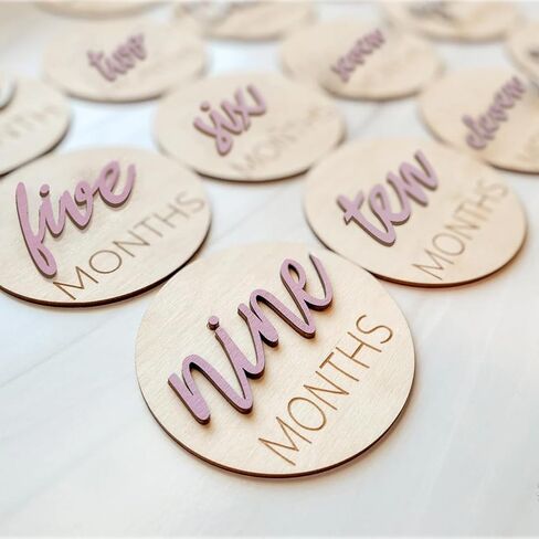 Baby Monthly Milestone Markers Disc, Wooden 3D Baby Milestone Cards for Baby Photos, Baby Announcement Sign,Slate Blue, 1-12 Months, 4 Inches in Size. in Saudi Arabia