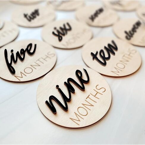 Baby Monthly Milestone Markers Disc, Wooden 3D Baby Milestone Cards for Baby Photos, Baby Announcement Sign,Slate Blue, 1-12 Months, 4 Inches in Size. in Saudi Arabia