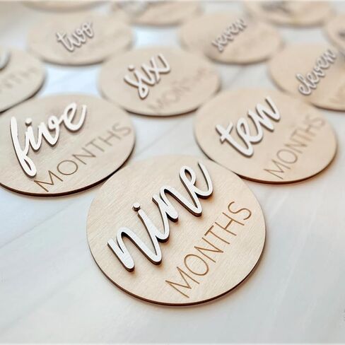 Baby Monthly Milestone Markers Disc, Wooden 3D Baby Milestone Cards for Baby Photos, Baby Announcement Sign,Slate Blue, 1-12 Months, 4 Inches in Size. in Saudi Arabia