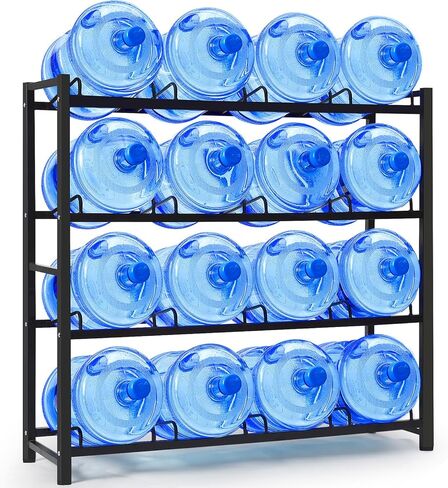 5 Gallon Water Jug Holder for 12 Bottles Without Wobbling, New Upgraded Heavy Duty 4 Tier Thicken Water Bottle Storage Rack for Home, Office, Kitchen, Warehouse, Garages Black in Saudi Arabia