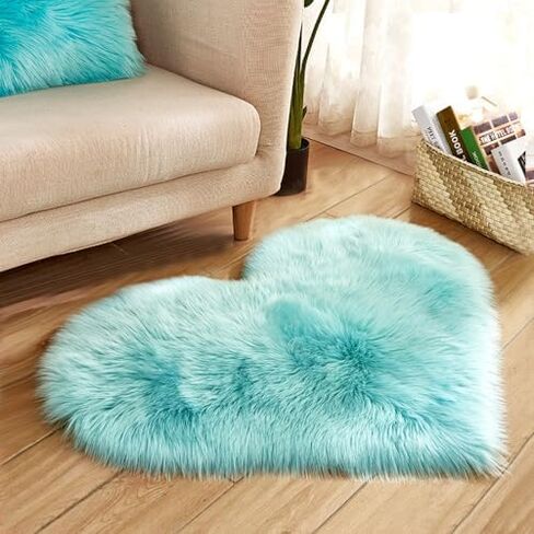 Faux Fur Sheepskin Heart Shaped Area Rugs, 12"x16" Luxurious Wool Love Floor Carpets Bathroom Non-Slip Mat for Home Decor Nursery Living Room Bedroom Pet Kids and Baby Room (Rose Red) in Kuwait