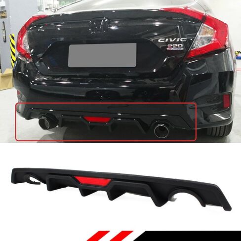 JDM المصد الخلفي المزدوج العادم الناشر مع ضوء الفرامل LED الأحمر الثالث متوافق مع 2016-2018 هوندا سيفيك 4 أبواب سيدان in Saudi Arabia