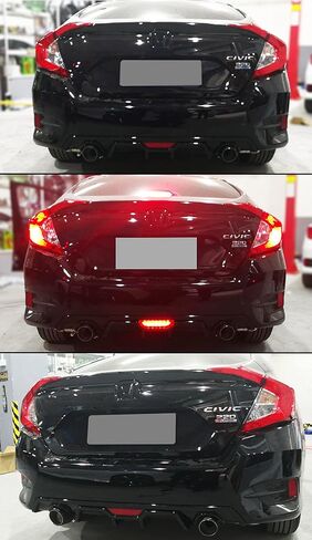JDM المصد الخلفي المزدوج العادم الناشر مع ضوء الفرامل LED الأحمر الثالث متوافق مع 2016-2018 هوندا سيفيك 4 أبواب سيدان in Saudi Arabia
