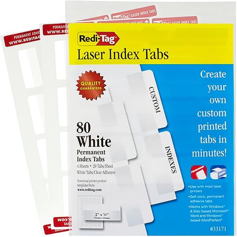 علامات مؤشر ليزر قابلة للطباعة من ريدي تاغ، 2 عرض × 7/8 ارتفاع، أبيض، 80/عبوة (33171) in Kuwait