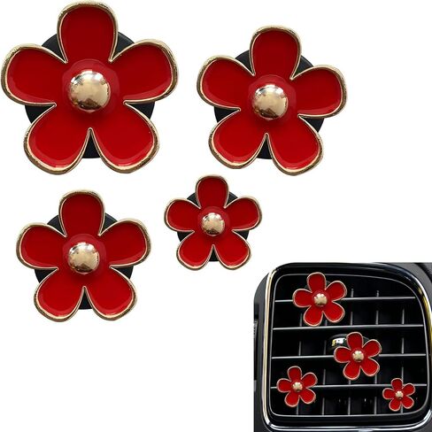 4 PCS Daisy Flower Car Air Freshener Vent Clips, Cute Car Accessories Air Conditioning Outlet Clips for Women, Universal Charm Interior Decor (Red) in Saudi Arabia