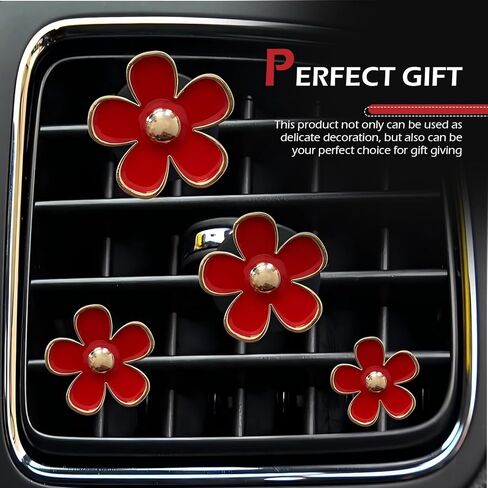 4 PCS Daisy Flower Car Air Freshener Vent Clips, Cute Car Accessories Air Conditioning Outlet Clips for Women, Universal Charm Interior Decor (Red) in Saudi Arabia
