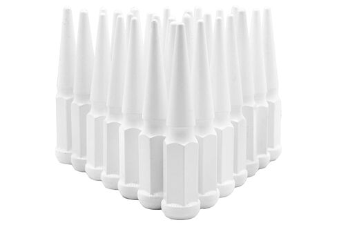 24 Pc Powder Coated Gloss White Spike Lug Nuts | M14x1.5 | 4.5 inch Tall | 1 Piece Construction | Compatible with Silverado Sierra Tahoe Suburban Silverado Blazer Colorado + More in Saudi Arabia