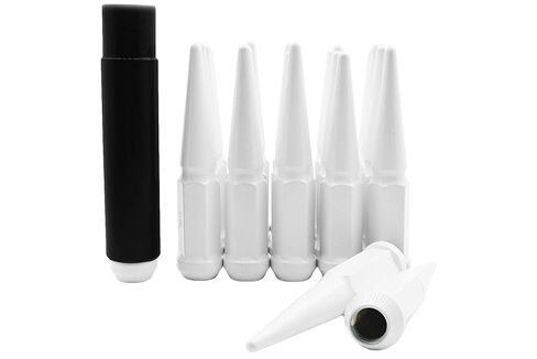 24 Pc Powder Coated Gloss White Spike Lug Nuts | M14x1.5 | 4.5 inch Tall | 1 Piece Construction | Compatible with Silverado Sierra Tahoe Suburban Silverado Blazer Colorado + More in Saudi Arabia