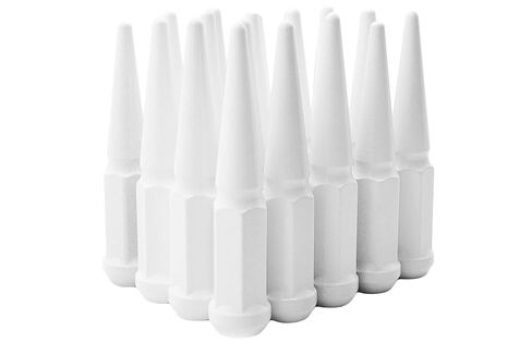 24 Pc Powder Coated Gloss White Spike Lug Nuts | M14x1.5 | 4.5 inch Tall | 1 Piece Construction | Compatible with Silverado Sierra Tahoe Suburban Silverado Blazer Colorado + More in Saudi Arabia