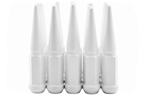 24 Pc Powder Coated Gloss White Spike Lug Nuts | M14x1.5 | 4.5 inch Tall | 1 Piece Construction | Compatible with Silverado Sierra Tahoe Suburban Silverado Blazer Colorado + More in Saudi Arabia