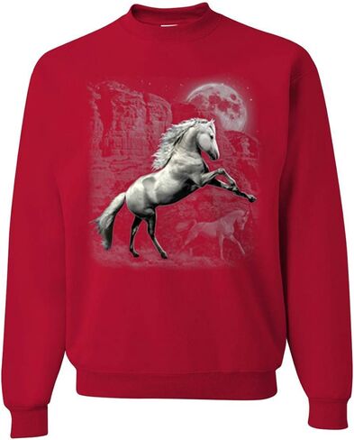 White Horse with Moon in the Darkness Animal Lover Unisex Crewneck Graphic Sweatshirt in Saudi Arabia