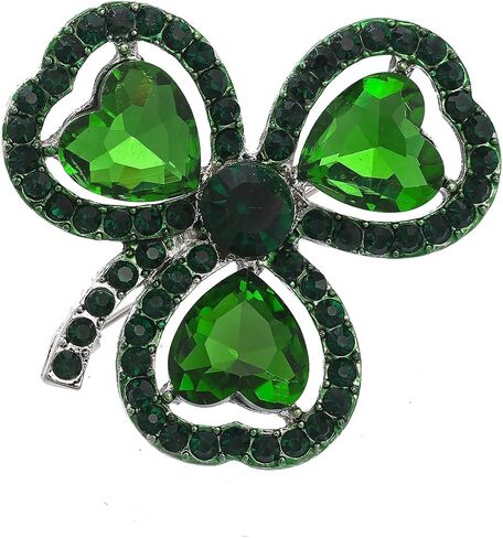 Kokoma Green Clover Leaf Brooch Pin for Women Girls St. Patrick's Day Lapel Pin CZ Heart Shamrock Irish Corsage Badge Brooches Lucky Decor Dress Accessories in Saudi Arabia