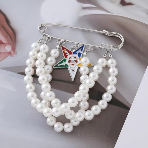 Elegant Layers Pearl OES Brooch Pin for Women Order of the Eastern Star Group Organizaiton Jewelry Inspired for meeting events conferences in Saudi Arabia