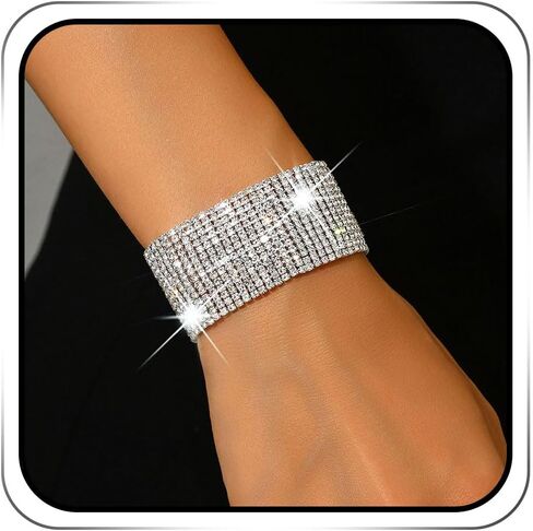 ACEDRE Rhinestone Bracelet Silver Bling Diamond Rows Chain Bracelets Jewelry for Women in Saudi Arabia