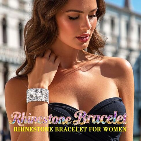 ACEDRE Rhinestone Bracelet Silver Bling Diamond Rows Chain Bracelets Jewelry for Women in Saudi Arabia