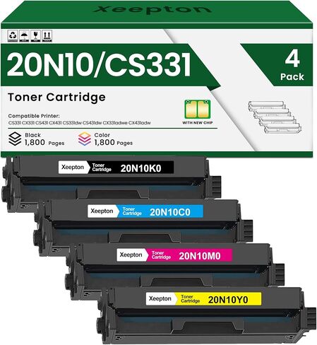 خرطوشة حبر CS331 CX331 (مع شريحة) بديلة لخرطوشة الحبر Lexmark 20N10 20N10K0 20N10C0 20N10M0 20N10Y0 لخرطوشة الحبر CS331 CX331 CS431 CX431 CS331dw سلسلة طابعة ليزر، 20N10 حزمة التحرير والسرد ذات 4 ألوان in Kuwait