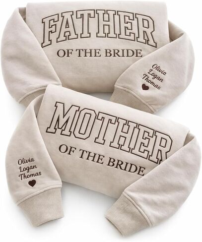 Personalized Embroidered Mother of the Bride Sweatshirt, Custom Embroidery Father of the Bride Sweatshirt Crewneck Pullover, Add Text on Sleeve, Gifts for Wedding Mother and Father of the Brides in Saudi Arabia