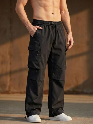 Men's Stretch Cargo Joggers Drawstring Waist with Multiple Pockets for Outdoor Running in Saudi Arabia