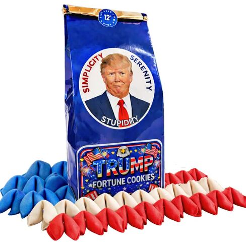 Ironic T'rump Fortune Cookies, 12 Red White And Blue Cookies With Messages From Dear Leader Himself, Satirical Fortunes Written By Professional Comedy Writers, Get Some Before They're Banned! in Saudi Arabia