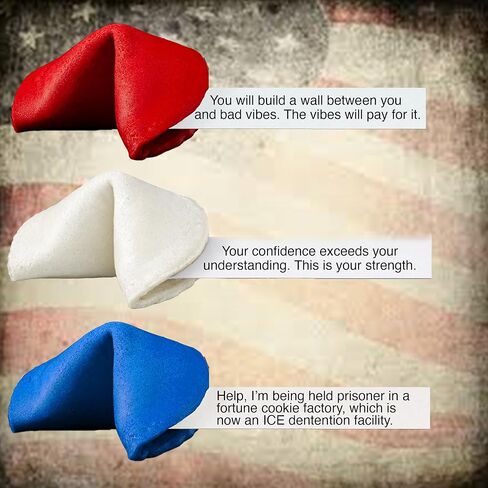 Ironic T'rump Fortune Cookies, 12 Red White And Blue Cookies With Messages From Dear Leader Himself, Satirical Fortunes Written By Professional Comedy Writers, Get Some Before They're Banned! in Saudi Arabia
