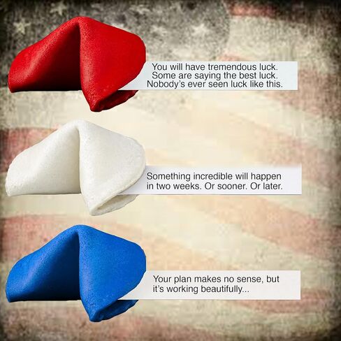 Ironic T'rump Fortune Cookies, 12 Red White And Blue Cookies With Messages From Dear Leader Himself, Satirical Fortunes Written By Professional Comedy Writers, Get Some Before They're Banned! in Saudi Arabia