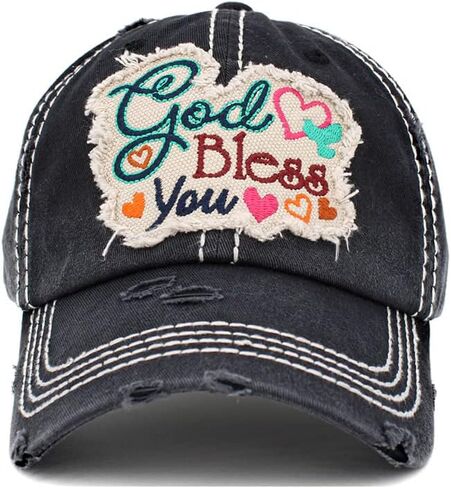 ScarvesMe Women's God Bless You Cotton Vintage Washed Distressed Stitch Baseball Cap Hat in Saudi Arabia