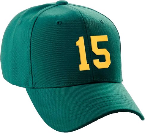 Daxton Structured Baseball Hat Cap Curved Visor Custom Gold Team Number in Saudi Arabia