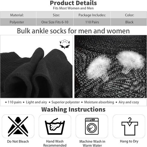 110 Pairs Bulk Mens Socks Casual Moisture Wicking Sports Ankle Socks for Women Men Adult Homeless Unisex in Kuwait