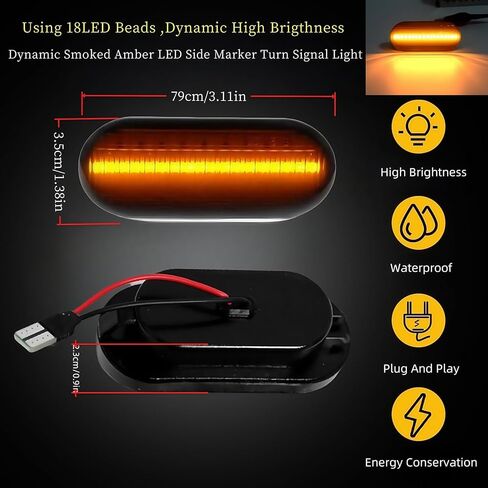 LED Side Marker Turn Signal Light Front Bumper Sequential Blink Amber for VW Golf4 Golf3 MK4 Jetta GTI R32 Passat B5 Lupo Polo Sharan Vento Fox Amarok T5 Bora, C-Max Fiesta Focus Fusion, 2PCS in Kuwait