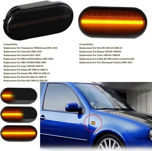 LED Side Marker Turn Signal Light Front Bumper Sequential Blink Amber for VW Golf4 Golf3 MK4 Jetta GTI R32 Passat B5 Lupo Polo Sharan Vento Fox Amarok T5 Bora, C-Max Fiesta Focus Fusion, 2PCS in Kuwait