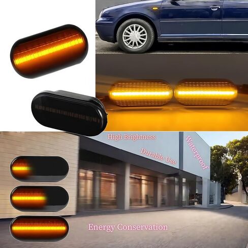LED Side Marker Turn Signal Light Front Bumper Sequential Blink Amber for VW Golf4 Golf3 MK4 Jetta GTI R32 Passat B5 Lupo Polo Sharan Vento Fox Amarok T5 Bora, C-Max Fiesta Focus Fusion, 2PCS in Kuwait