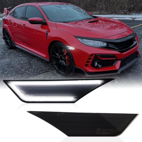 White LED Side Marker Lights for Honda Civic 2016-2021 10th Gen Civic Sedan Coupe Hatchback, Front Bumper Fender Turn Signal Reflector Daytime Running Lights, Smoked Lens 2PCS in Kuwait