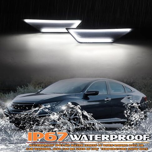 White LED Side Marker Lights for Honda Civic 2016-2021 10th Gen Civic Sedan Coupe Hatchback, Front Bumper Fender Turn Signal Reflector Daytime Running Lights, Smoked Lens 2PCS in Kuwait