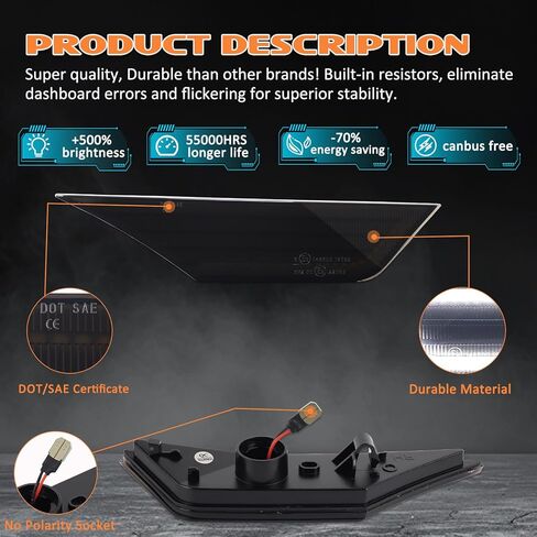 White LED Side Marker Lights for Honda Civic 2016-2021 10th Gen Civic Sedan Coupe Hatchback, Front Bumper Fender Turn Signal Reflector Daytime Running Lights, Smoked Lens 2PCS in Kuwait