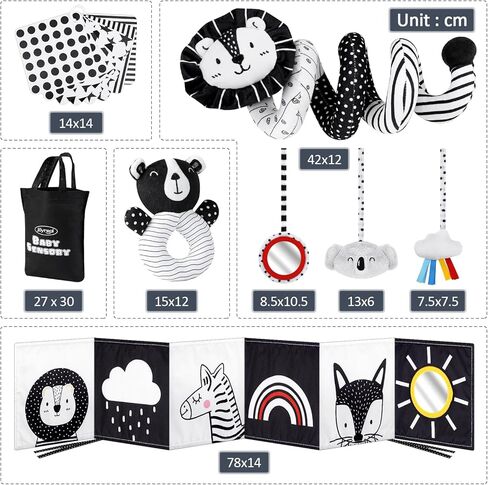 Joyreal High Contrast Baby Toys for Newborn, Black and White Baby Sensory Toys with Car Seat Toys,Infant Toys with Black White Cards Book, Montessori Toys for Baby Gifts in Kuwait
