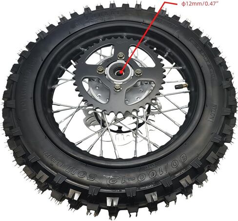 12 "Rear Wheel Rim Tire Assembly for Dirt Bike 80/100-12 3.00-12 12mm axle Rear Wheel Rim Tire Fits 50cc-125cc dirt bike TTR SSR CRF Apollo Includes brake disc and sprocket in Saudi Arabia