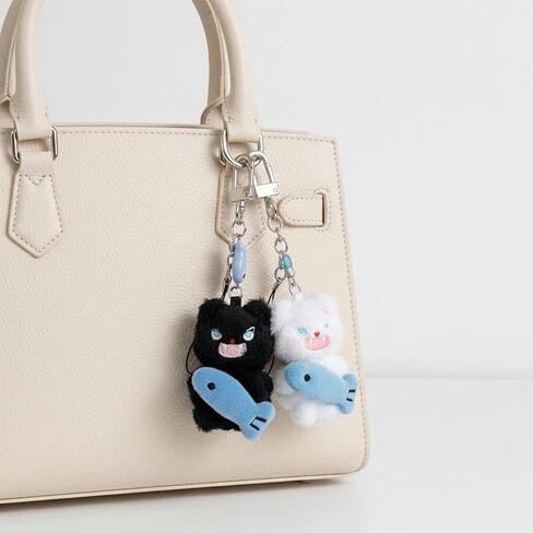 Plush Puffed-up Kitten Keychain – 2 Pack Stuffed Cat with Fish Keyring, Angry Kitten Design Featuring a “Don’t Take My Fish"‑Style Expression, Car Key Accessories for Women, Personality Décor in Kuwait