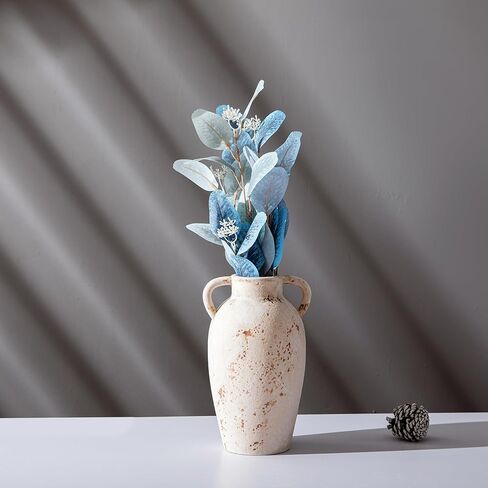 Rustic Ceramic Farmhouse Flower Vase, Ceramic Vase for Home Decor, Living Room Decoration, Shelf Decor, Mantel, Dinner Table Office Decorations Vase in Kuwait