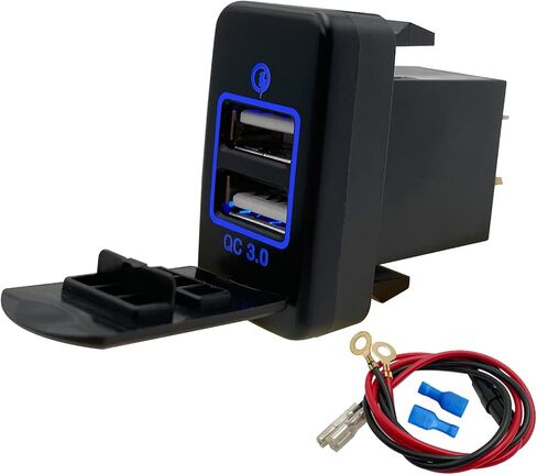 Blue Led Dual USB Port Charger Socket with Cable for Toyota FJ Cruiser Prado Landcruiser Tacoma 4Runner Quick Charge 3.0 Waterproof Cover (40mm x 22mm) in Saudi Arabia