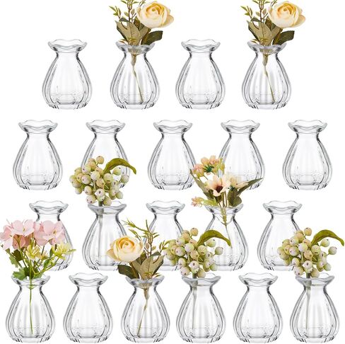20 Pieces Glass Bud Vases for Centerpieces Bulk Mini Flower Bouquets Vases Small Cute Crystal Ribbed Glass Bud in Bulk for Wedding Baby Bridal Shower Table Party Home Decor (Clear) in Saudi Arabia