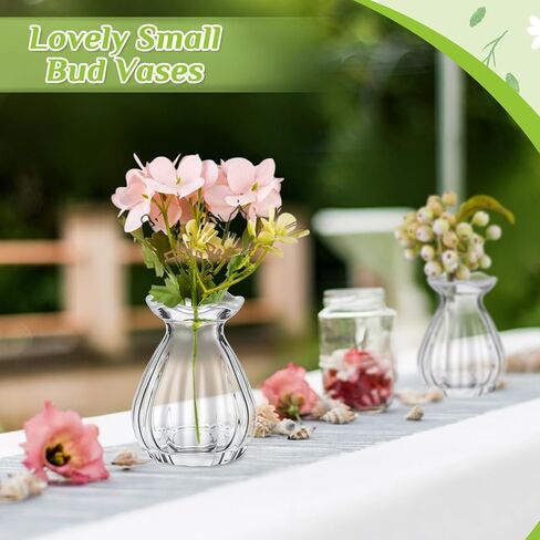 20 Pieces Glass Bud Vases for Centerpieces Bulk Mini Flower Bouquets Vases Small Cute Crystal Ribbed Glass Bud in Bulk for Wedding Baby Bridal Shower Table Party Home Decor (Clear) in Saudi Arabia